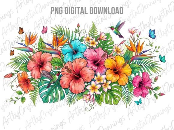Download Tropical Floral Hibiscus Hummingbird PNG - Tropic Collection