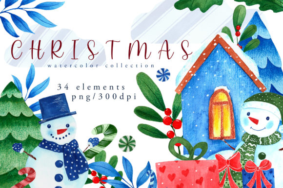 Download Christmas Watercolor Elements Collection - Christmas watercolor elements Collection