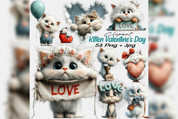 Download Whimsical White Kitten Valentine Clipart - Valentine clipart Collection