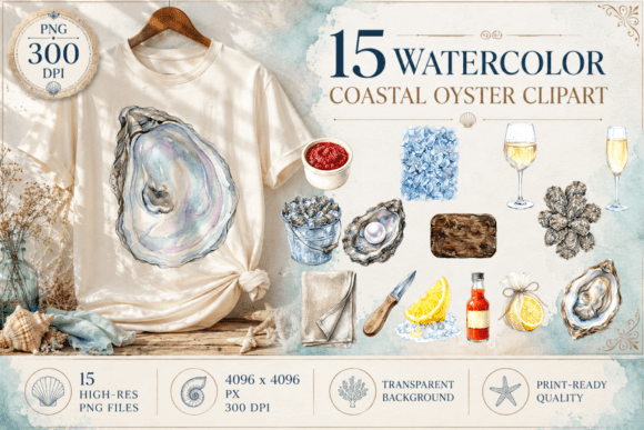 Download Coastal Oyster Watercolor Clipart PNG - Watercolor clipart png Collection