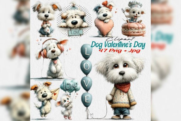 Download Whimsical White Dog Valentine Clipart - Valentine clipart Collection