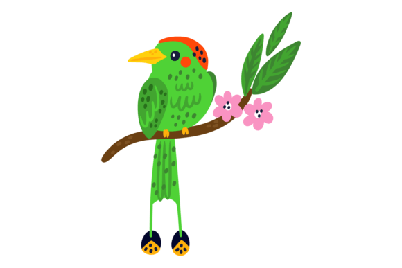 Download Green Exotic Bird Sit on Tropical Tree B - Tropic Collection