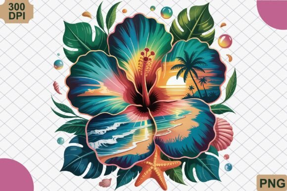 Download Tropical Hibiscus Sunset Beach PNG - Tropic Collection