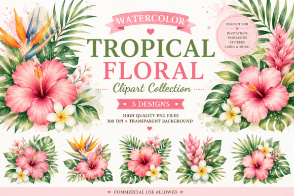 Download Watercolor Tropical Floral Clipart - Tropic Collection