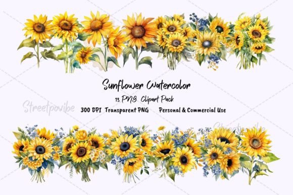 Download Sunflower Watercolor Clipart PNGs Pack - Watercolor clipart png Collection