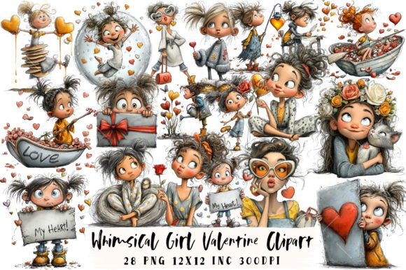 Download Whimsical Girl Valentine Clipart - Valentine clipart Collection