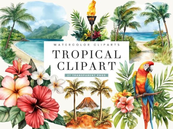 Download Watercolor Tropical Clipart Bundle - Tropic Collection
