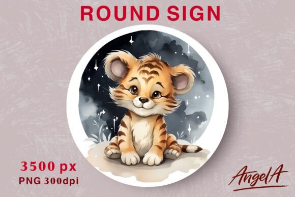 Download Round Kids Wall Art, Cute Baby Tiger - Kids wall art Collection