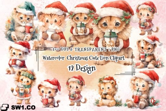 Download Watercolor Christmas Cute Lion Clipart - Cute lion Collection