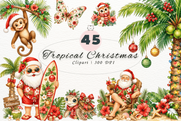 Download Tropical Christmas Clipart, Watercolor - Tropic Collection