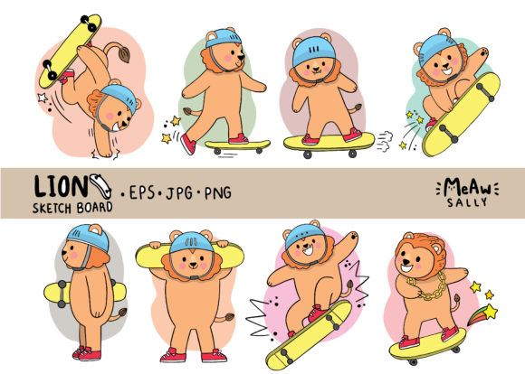 Download Cartoon Cute Lion Playing Sketchboard - Cute lion Collection